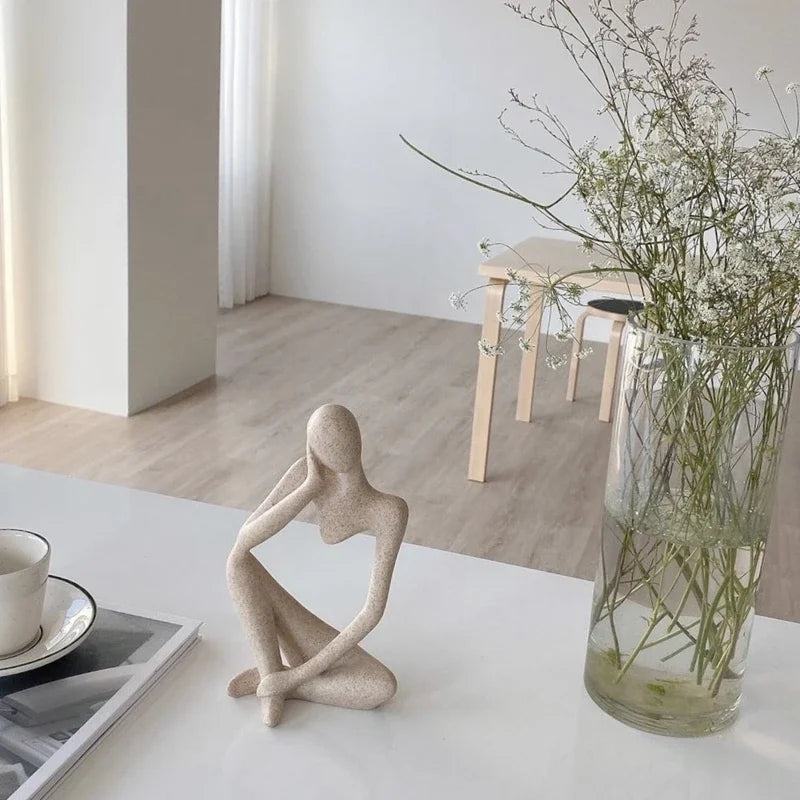 Zen Thinker: Sand-Toned Abstract Yoga Figurine for Serene Nordic Decor