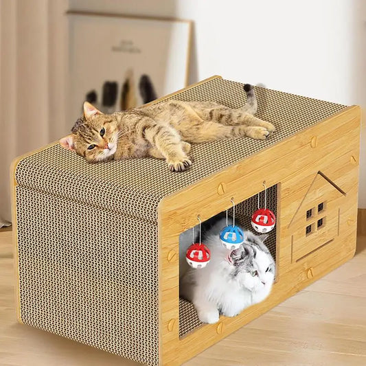 PurrLounge Plus: rascador para gatos de cartón resistente y cama espaciosa 